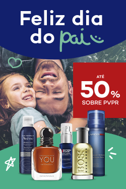 Produtos de homem com destaque promocional de at&eacute; 50% sobre pre&ccedil;o de Venda ao P&uacute;blico Recomendado
